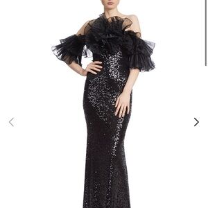 Badgley Mischka Black Sequined Column Gown